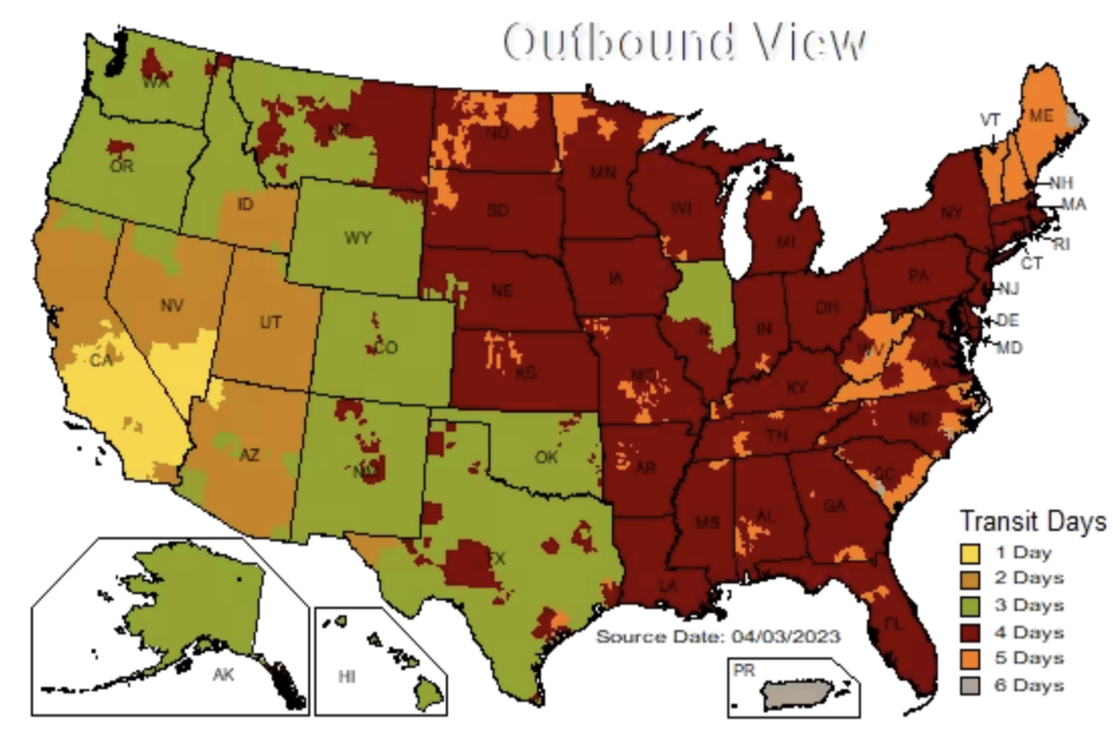 UPS Ground Shipping Map Transit Times